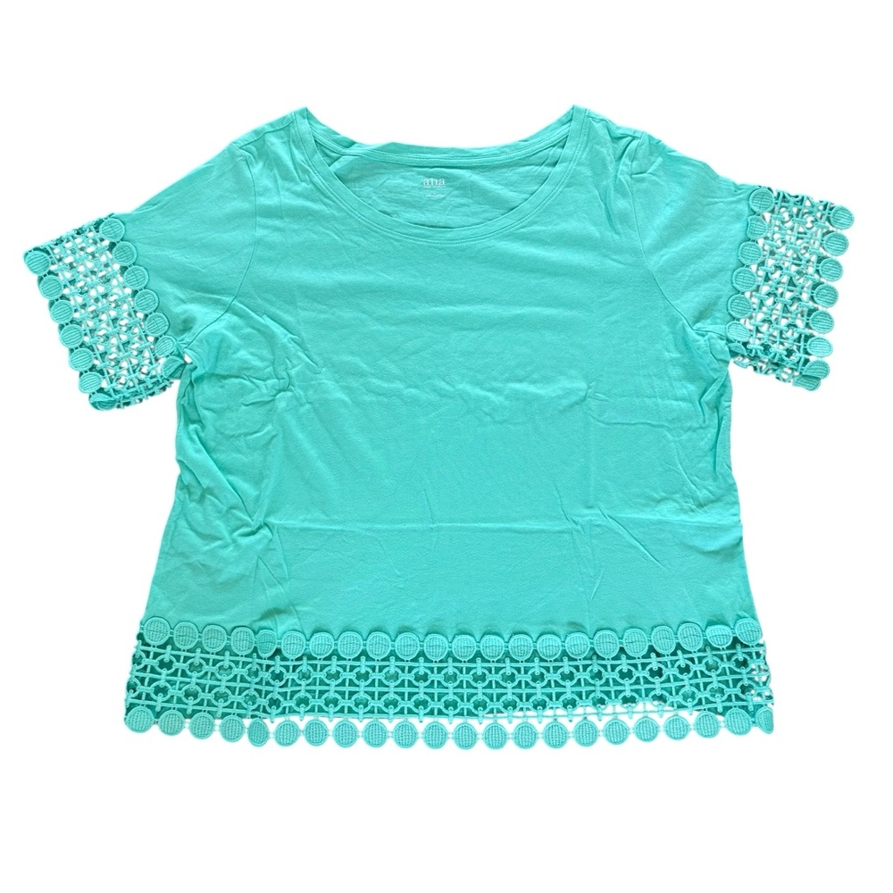 a.n.a Turquoise Lace Accent Blouse